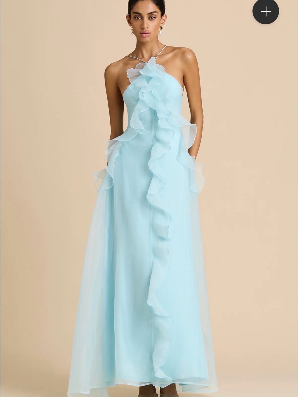 Backless Light Blue Ruffled Halter Evening Dress